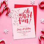 Oh What Fun Christmas Holiday Birthday invitation<br><div class="desc">Oh what fun! This Christmas holiday or birthday party invitation features cute candy cane illustrations on a modern pastel pink background. Trendy but retro design. Customise text with your little one's birthday or Holiday party.</div>