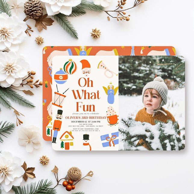 Oh What Fun Christmas Holiday Kid's Birthday Invitation (Creator Uploaded)