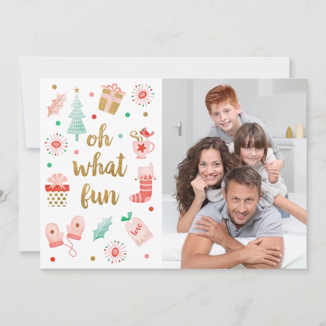 Oh What Fun Christmas Holiday Photo Card (Front)