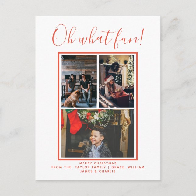 Oh What Fun Christmas Holiday Photo Personalised Postcard (Front)