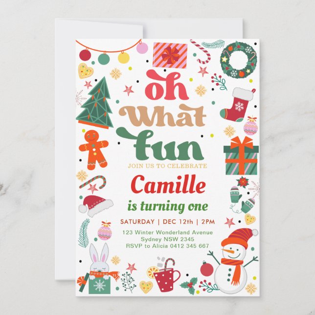Oh What Fun Christmas Party Birthday  Invitation (Front)