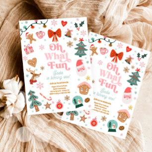 Oh What Fun Christmas Party Girl 1st Birthday Invitation