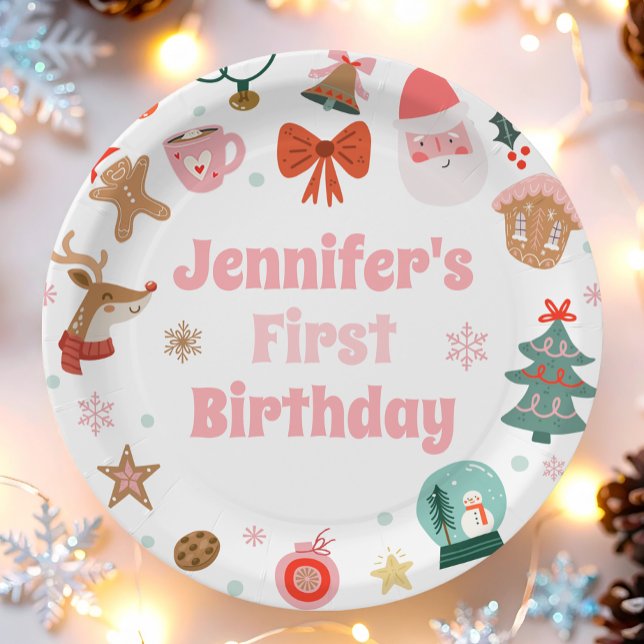 Oh What Fun Christmas Party Girl 1st Birthday  Paper Plate (Creator Uploaded)