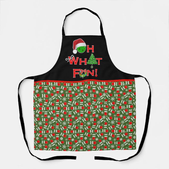 Oh What Fun Christmas Pickleball Green and White Apron (Front)