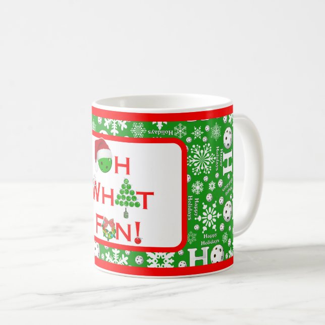 Oh What Fun Christmas Pickleball Green Ho Ho Ho Coffee Mug (Front Right)