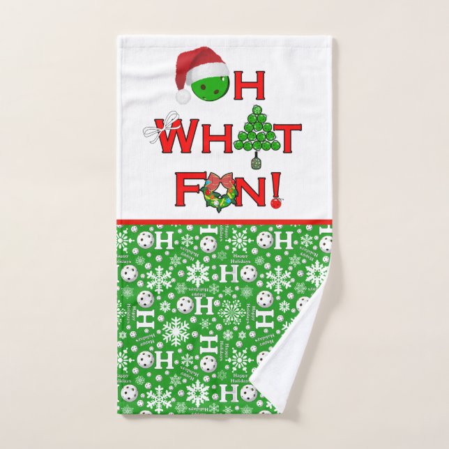 Oh What Fun Christmas Pickleball Green Ho Ho Ho Hand Towel (Hand Towel)