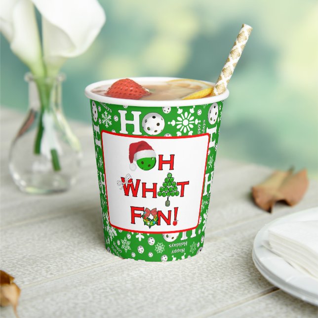 Oh What Fun Christmas Pickleball Green Ho Ho Ho Paper Cups (Insitu)