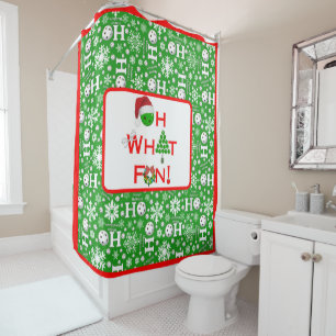 Oh What Fun Christmas Pickleball Green Ho Ho Ho Shower Curtain