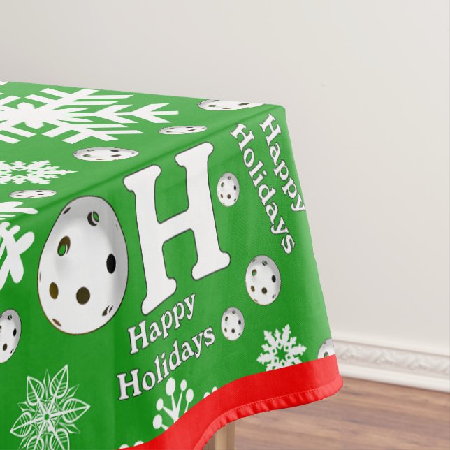 Oh What Fun Christmas Pickleball Green Ho Ho Ho Tablecloth (In Situ)