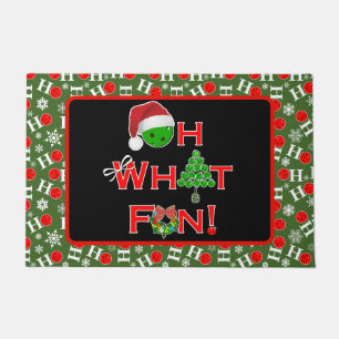 Oh What Fun Christmas Pickleball Green & Red Snow Doormat