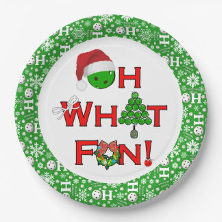 Oh What Fun Christmas Pickleball Party Green Ho Ho Paper Plate