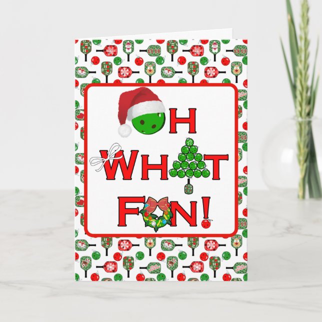 Oh What Fun Christmas Pickleball Party Holiday Card (Front)