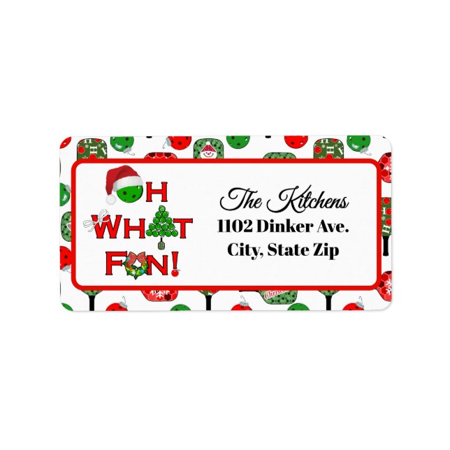 Oh What Fun Christmas Pickleball Party Holiday Label (Front)
