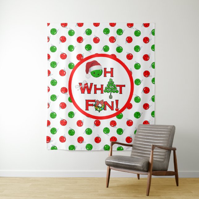 Oh What Fun Christmas Pickleball Party Red Green Tapestry (In Situ)