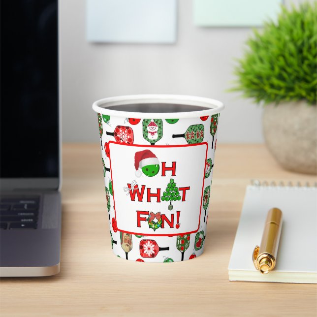 Oh What Fun Christmas Pickleball Red and Green Paper Cups (Insitu)