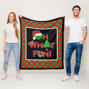 Oh What Fun Christmas Pickleball Red Green Checks Fleece Blanket