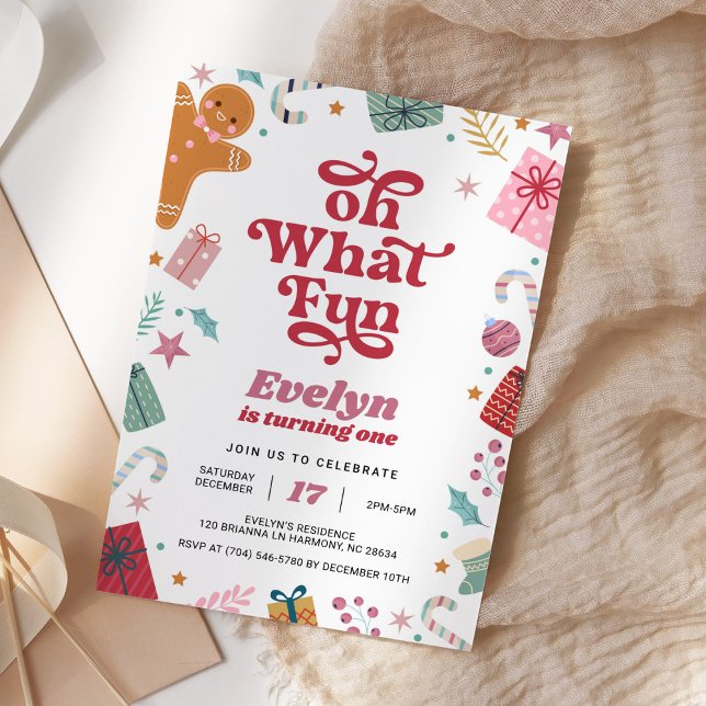 Oh What Fun Christmas Pink Birthday Invitation (Creator Uploaded)