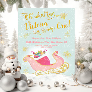 Oh what fun Christmas Santa Sleigh Birthday Party Invitation
