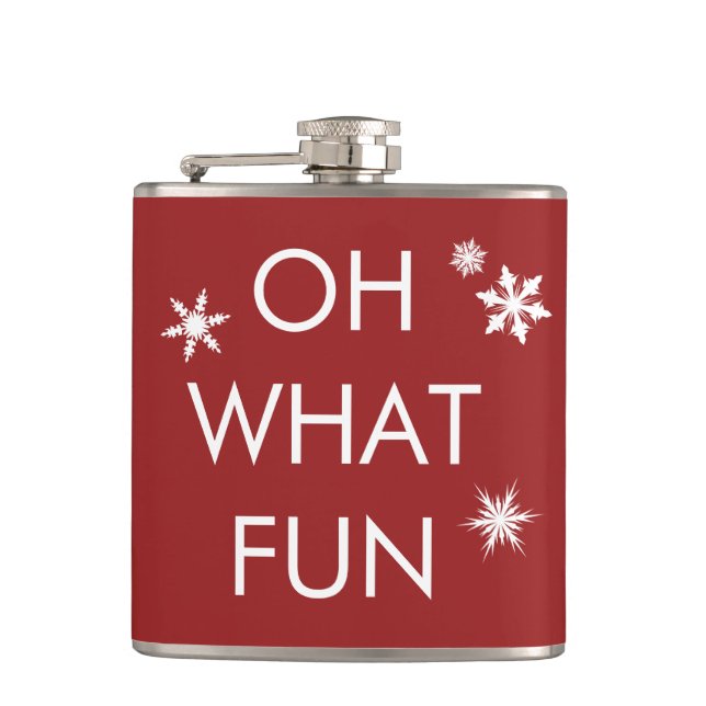 Oh What Fun Christmas Snowflake Flask - Red (Front)