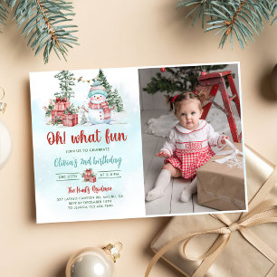 Oh What Fun Christmas Snowman Birthday Photo Invitation