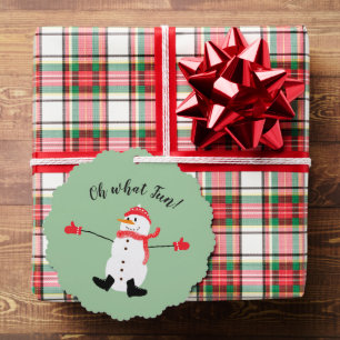 Oh what Fun Christmas Snowman Sage Green Tree Decoration Card