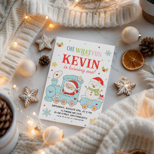 Oh What Fun Christmas Train 1st Birthday Invite