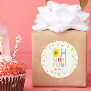 Oh What Fun Christmas Tree Colourful Confetti Dots Classic Round Sticker