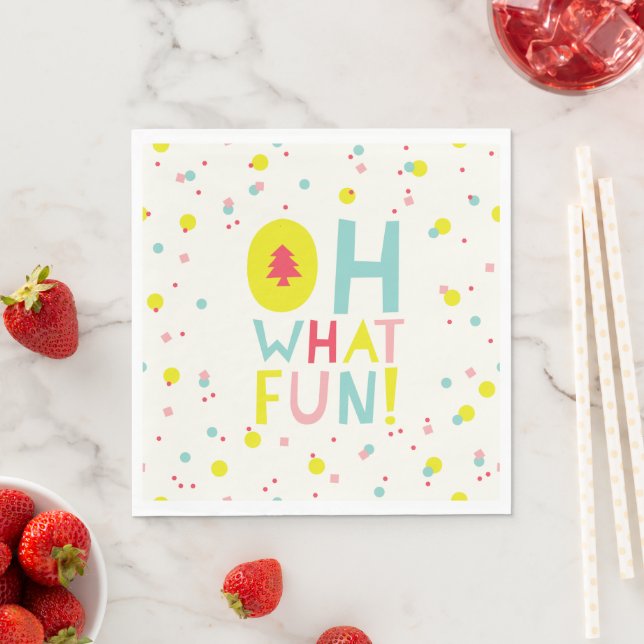 Oh What Fun Christmas Tree Colourful Confetti Dots Napkin (Insitu)
