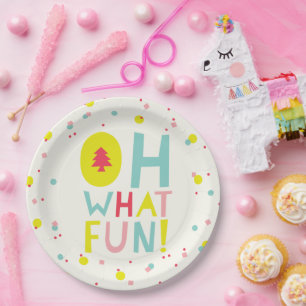 Oh What Fun Christmas Tree Colourful Confetti Dots Paper Plate