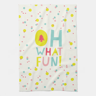 Oh What Fun Christmas Tree Colourful Confetti Dots Tea Towel