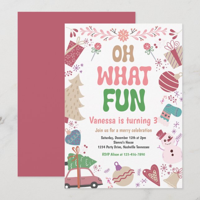 Oh What Fun | Christmas Winter Birthday Party Invitation (Front/Back)