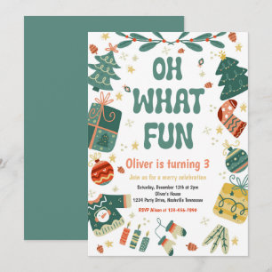 Oh What Fun   Christmas Winter Birthday Party Invitation