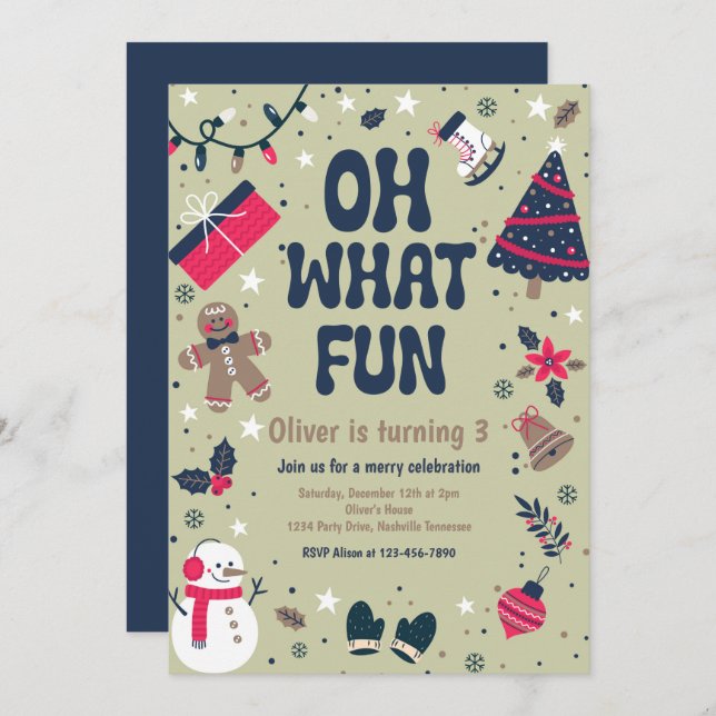 Oh What Fun | Christmas Winter Birthday Party Invitation (Front/Back)