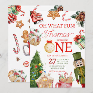 Oh What Fun Christmas Winter First Birthday Invitation