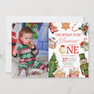 Oh What Fun Christmas Winter First Birthday Invitation