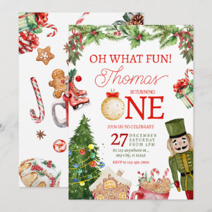 Oh What Fun Christmas Winter First Birthday Invitation