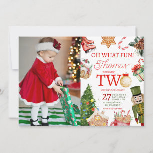 Oh What Fun Christmas Winter Secod Birthday Invitation