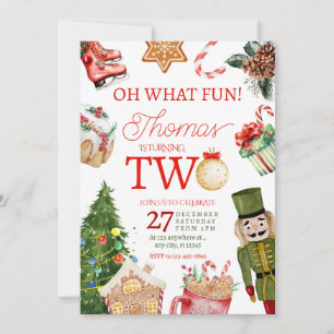 Oh What Fun Christmas Winter Secod Birthday Invitation