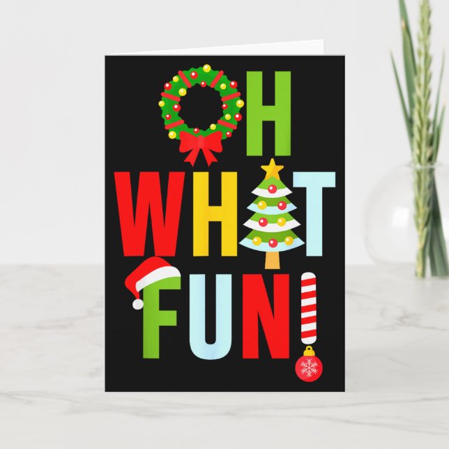 Oh What Fun Christmas With Wreath And Tree  Card (Front)