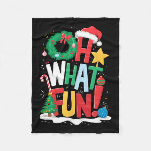 Oh What Fun Christmas With Wreath And Tree  Fleece Blanket