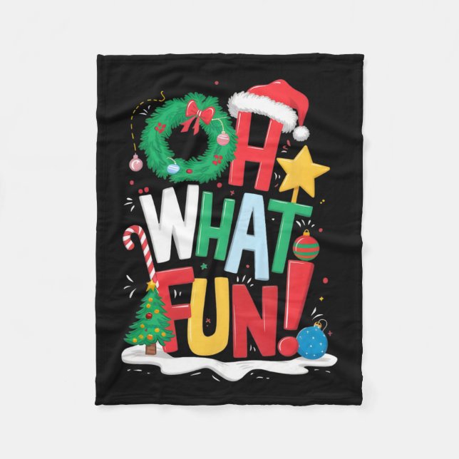 Oh What Fun Christmas With Wreath And Tree  Fleece Blanket (Front)