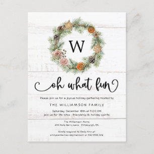 Oh What Fun Christmas Wreath Wood Christmas Party  Postcard