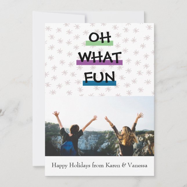 Oh What Fun Colour Block Christmas Photo Holiday Card (Front)