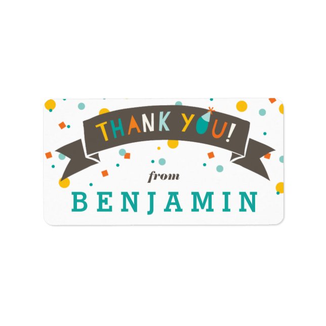 Oh What Fun Colourful Confetti Boy Thank You Label (Front)