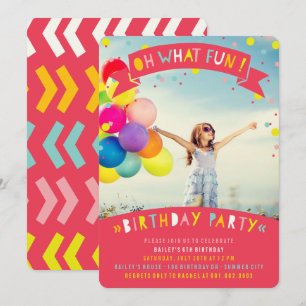 Oh What Fun Colourful Confetti Girl Birthday Party Invitation