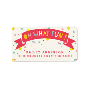 Oh What Fun Colourful Confetti Girl Birthday Party Label