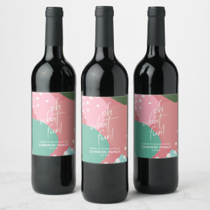 Oh What Fun Colourful Mod Abstract Christmas Wine Label