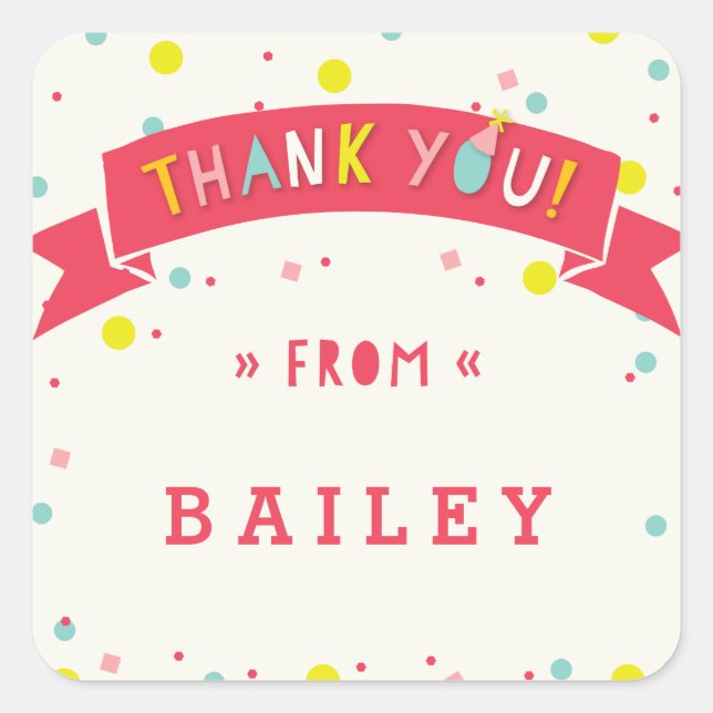 Oh What Fun Confetti Birthday Thank You Sticker (Front)