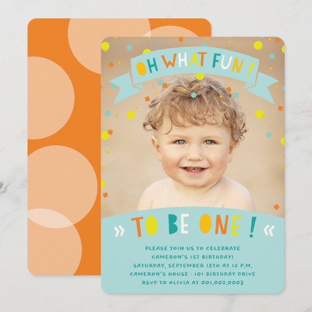 Oh What Fun Confetti First Birthday Party Invite (Front/Back)