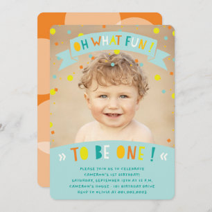 Oh What Fun Confetti First Birthday Party Invite